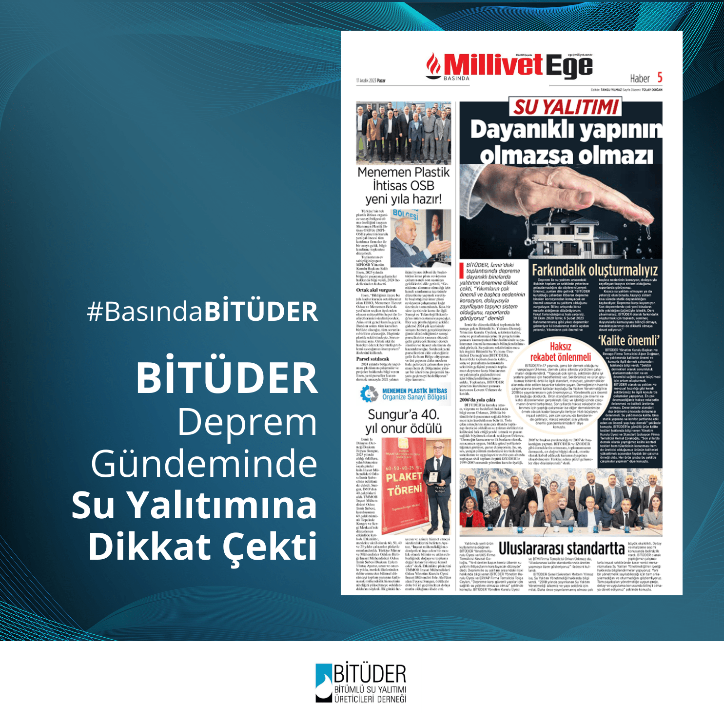 BİTÜDER deprem gündeminde su yalıtıma dikkat çekti.